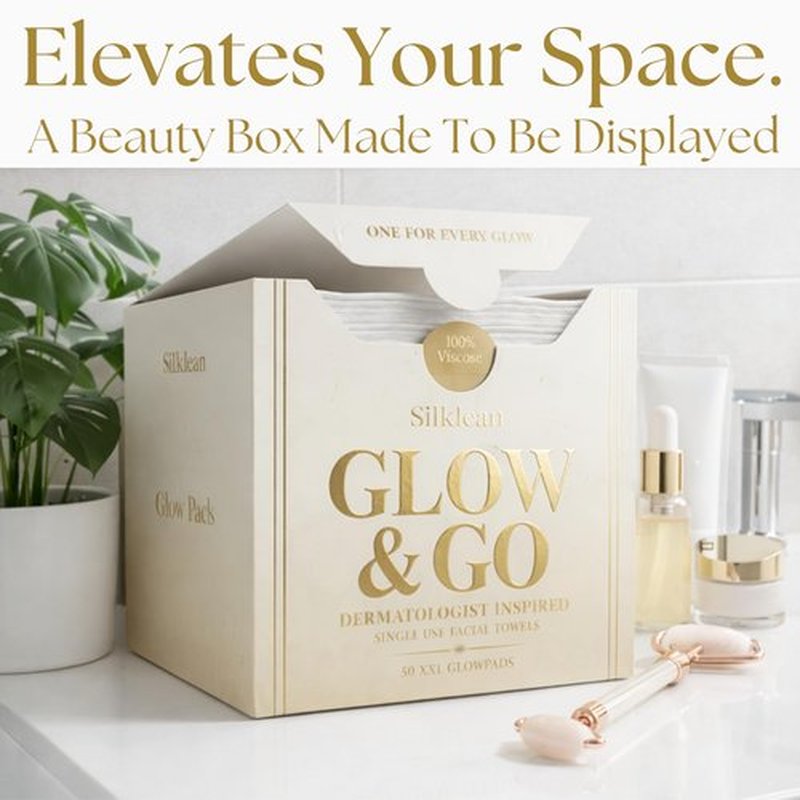 Silklean Glow & Go XL Disposable Face Towel 10x15 Inch, 100% Biodegradable Premium Towels for Fine Line Prevention & Radiant Skin, Chemical Free, 50 Count One Month Supply, 1 Pack