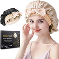 SILMANA Silk Bonnet for Sleeping Women, 22 Momme 100% Mulberry Silk Sleep Cap, Double-Layer Reversible Silk Hair Wrap for Women & Night Hair Care, Fits All Hair Types - Champagne