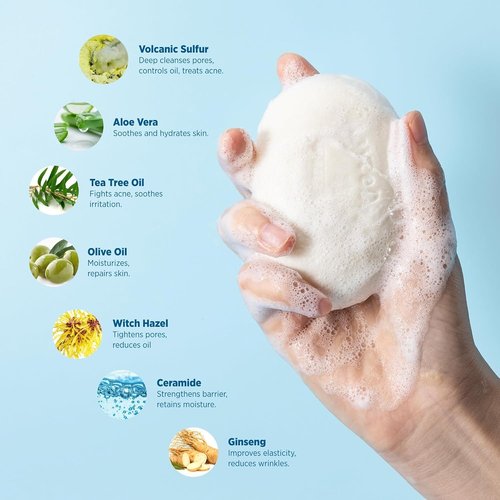 Roycederm Sulfur Soap for Acne Support - Sulfur Body Cleanser for Oily Skin with 10% Volcanic Sulfur, Tea Tree Oil - 2 Bars