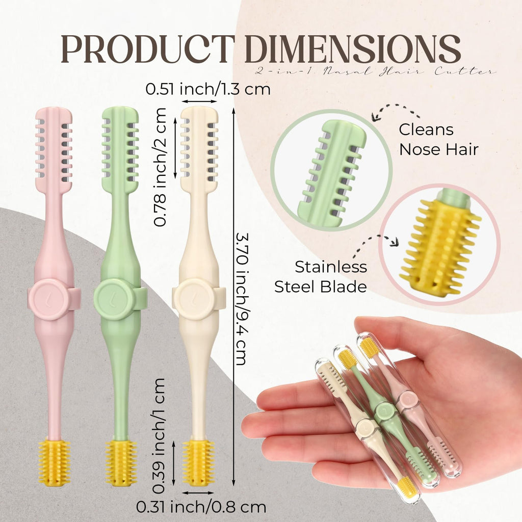 Lanties 6 Pcs 2-in-1 Nasal Hair Cutter Double Multicolor Sided Nose Hair Cutter with Protective Lid for Women Men Portable 360° Rotating Manual Nose Ear Hairs Trimmer for Travel