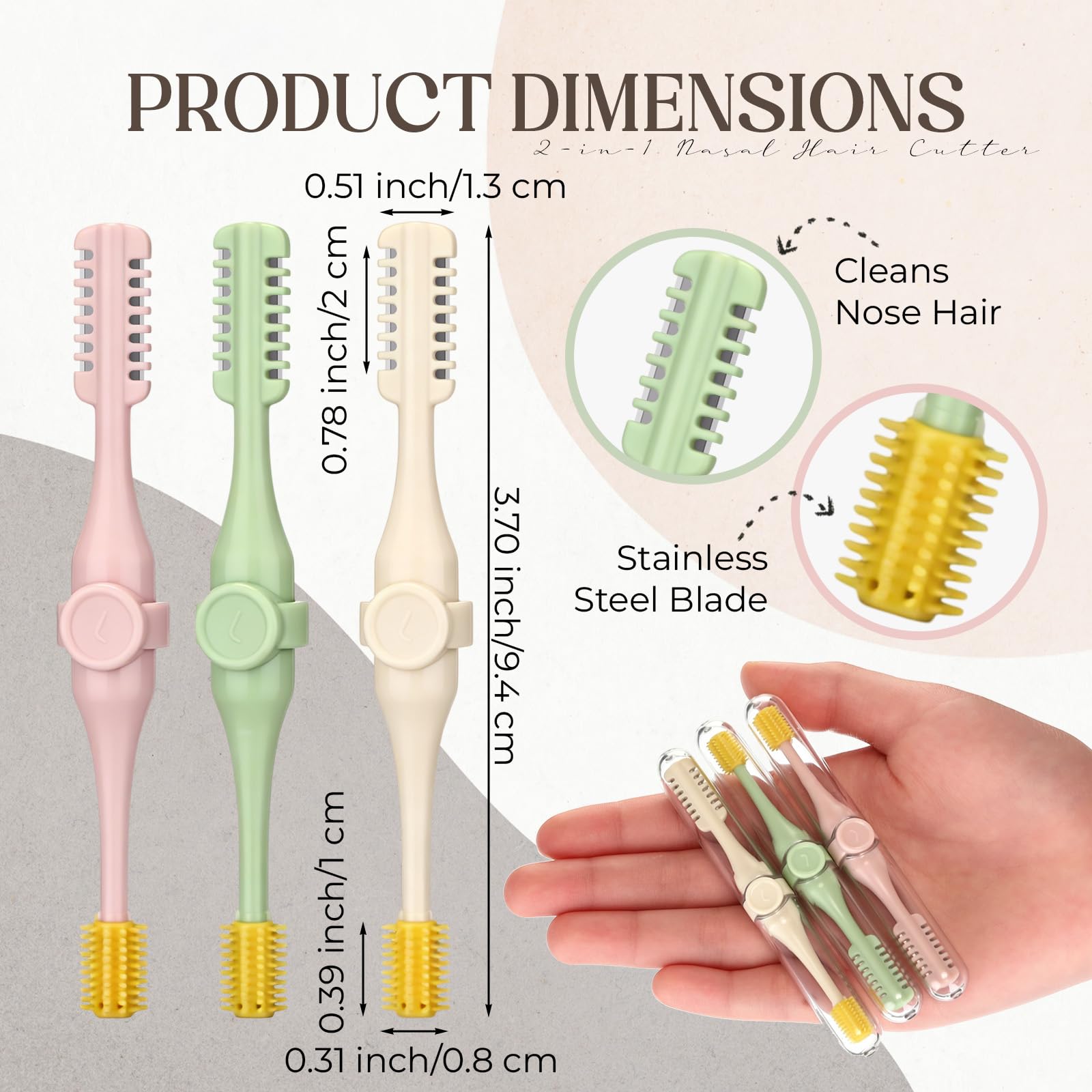 Lanties 6 Pcs 2-in-1 Nasal Hair Cutter Double Multicolor Sided Nose Hair Cutter with Protective Lid for Women Men Portable 360° Rotating Manual Nose Ear Hairs Trimmer for Travel