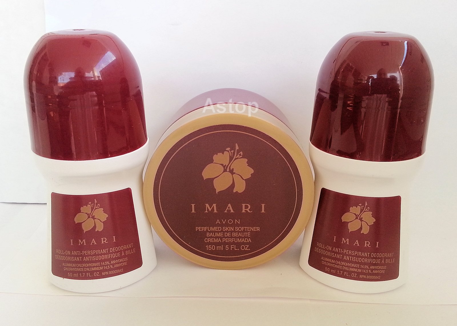 Avon IMARI Perfumed ~ SKIN SOFTENER & DEODORANT ~ Cream Antiperspirant Roll On Combo (3 Pack).. Astop