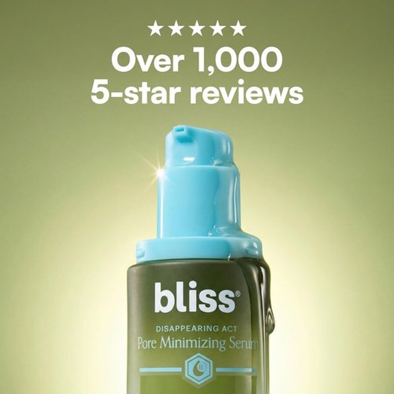 Bliss Disappearing Act Pore-Minimizing Serum – Niacinamide + Pore Vanish Complex with Green Tea – Refines Pores, Controls Oil & Targets Dark Spots for Smooth Glass Skin – 1 Fl Oz
