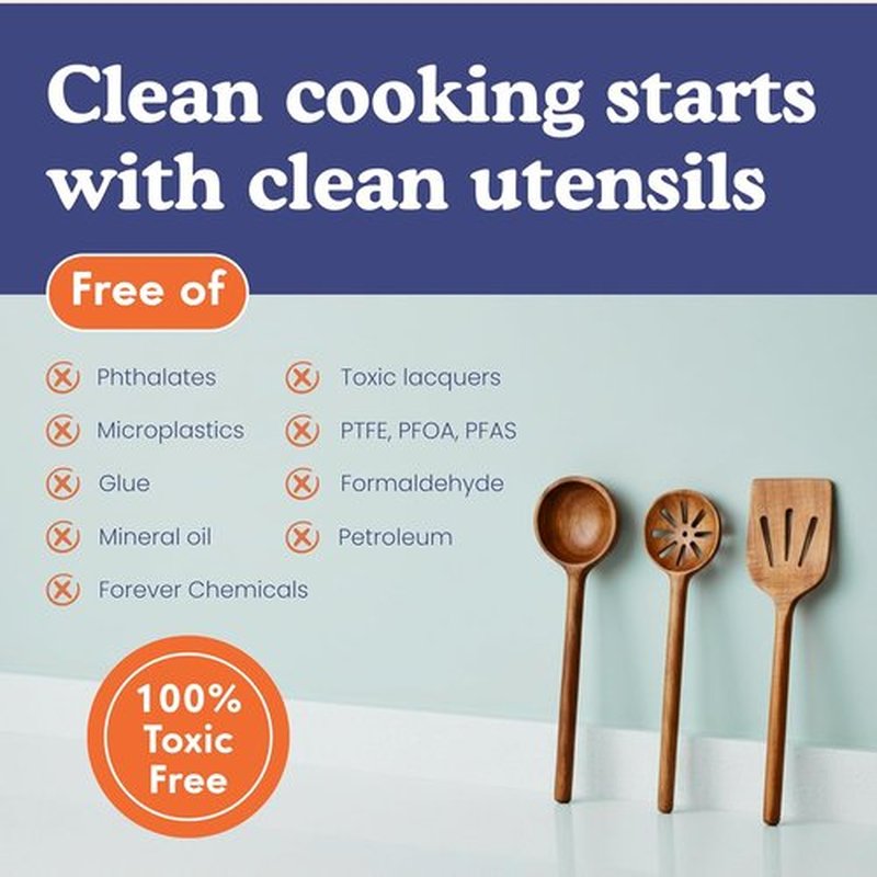 Non-Toxic Cooking Utensils | 6-Piece Wooden Spoon Set - Glue-Free, Plant-Based Finish, Safe for Your Kitchen