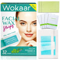 Hypoallergenic Facial Wax Strips for Sensitive Skin | Reusable At-Home Waxing Kit for Eyebrows, Lips, Legs & Bikini | 16 Strips + 6 Calming Oil Wipes + 20 Blotting Sheets