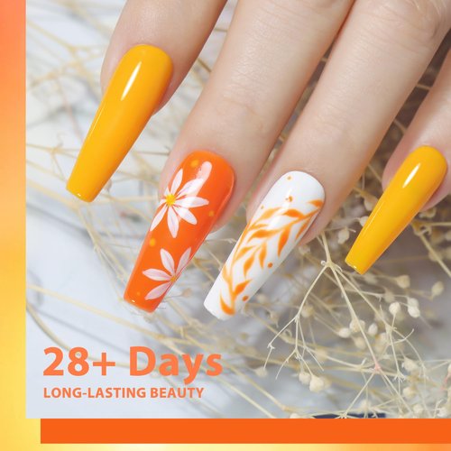 beautilux Orange Gel Nail Polish Set, 6 Colors Orange Yellow Soak Off Gel Polish for Nail Salon at Home Manicure