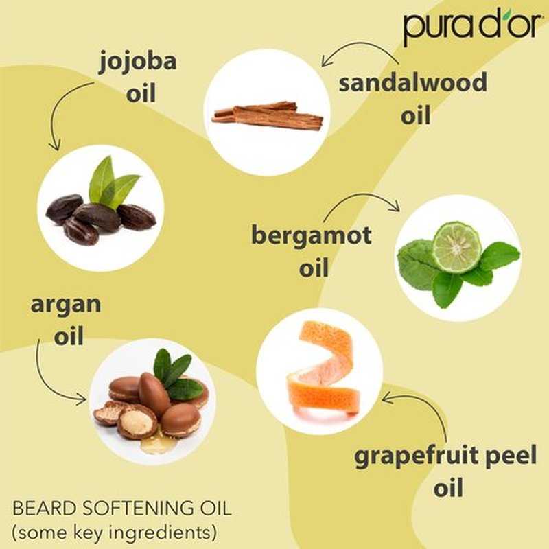 PURA D'OR Organic Beard Softening Oil - Original Sandalwood Scent - Leave-In Conditioner with Argan & Jojoba Oil - 4 Oz