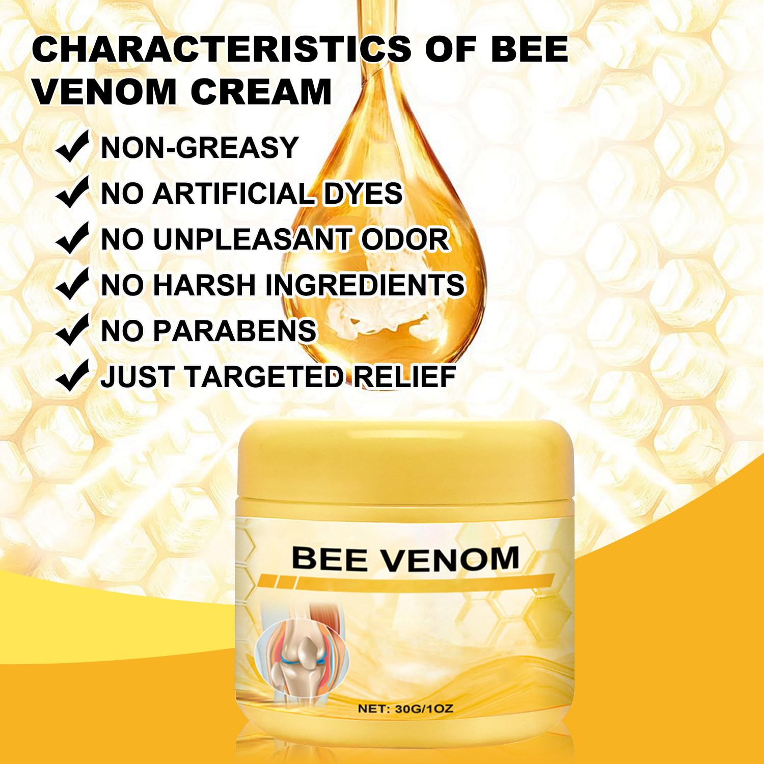 Botou 2PCS New Bee Venom Professional Joint Cream, for Neck, Waist, Back, Hands, Feet and Legs Advanced Bee Propolis Joint Cream, yellow