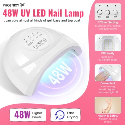 PHOENIXY 53 Pcs Gel Nail Polish Kit with U V Light Nail Drill, 35 Colors Gel Nail Kit Pink 5Pcs Glossy Matte Glitter Gold Silver Top Base Coat for DIY Home Manicure Gift Sets for Women