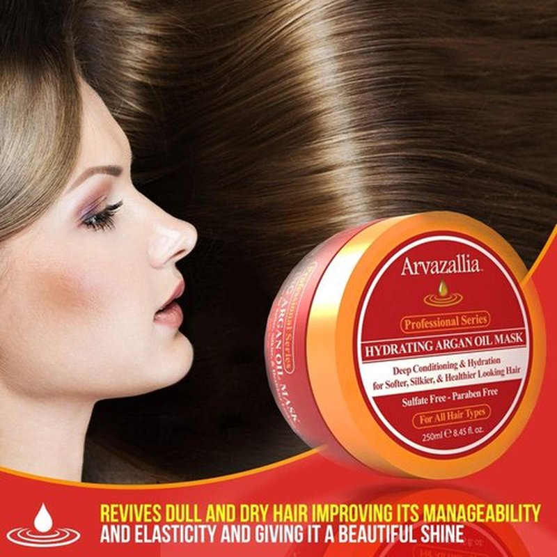 Arvazallia Hydrating Argan Oil Hair Mask - Deep Conditioner for Dry, Damaged Hair | 8.45 oz Jar