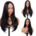Black Wigs for Women 26 Inches Long Straight Layered Wig Middle Part Black Layered Wigs Natural Looking Heat Resistant Synthetic Wig for Daily Party Cosplay Use (#1B Natural Black, 26 Inch)