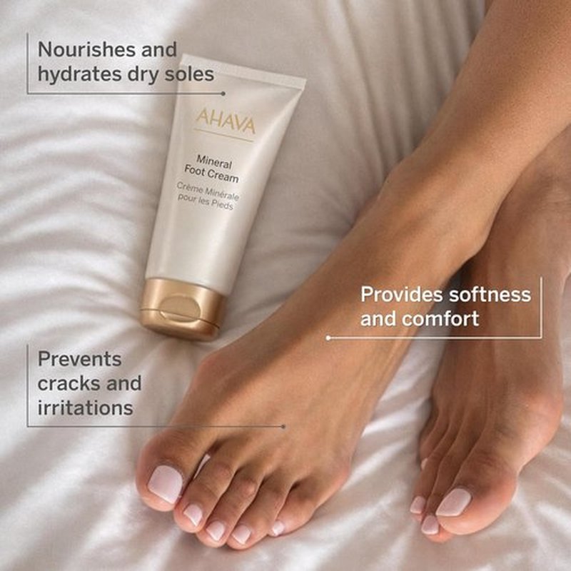 AHAVA Dead Sea Water Mineral Foot Cream - Nourishing Hydration for Dry Feet | With Witch Hazel & Natural Oils