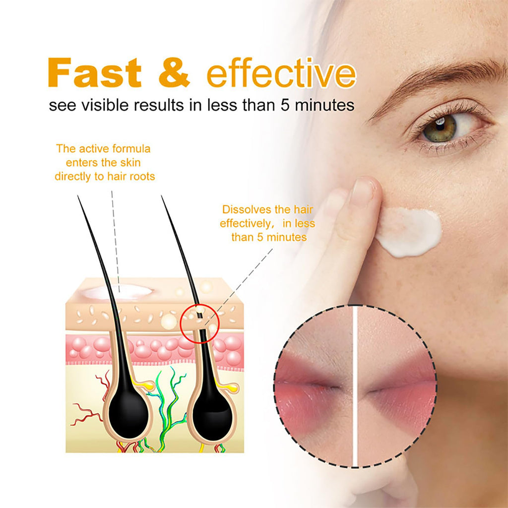 Facial Depilatory Cream, Orange Hair Remover Cream for Upper Lip and Chin for Women Face Hair Remover for Sensitive Skin Gentle and Non-Irritating (2PCS)