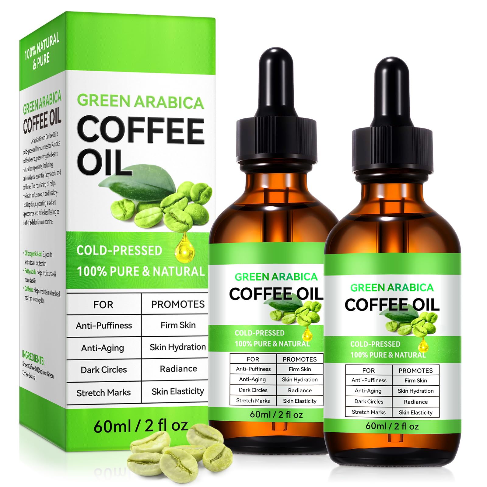 Moulis Coffee Essential Oil, Coffee Oil for Skin, Green Coffee Bean Oil for Face & Hair Growth, Cellulite, Reduces Puffiness, Dark Circles, Stretch Marks, Skin Tightening, Cold-Pressed, 4 Fl Oz
