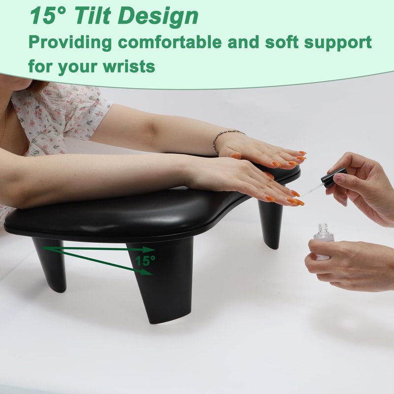 VOCOSTE Arm Rest for Nails Tech, U Shaped Nail Arm Rest, Manicure Hand Rest with Detachable Brackets, Hand Rest for Nails Tech with Non-slip Pads, Nail Hand Rest, Black