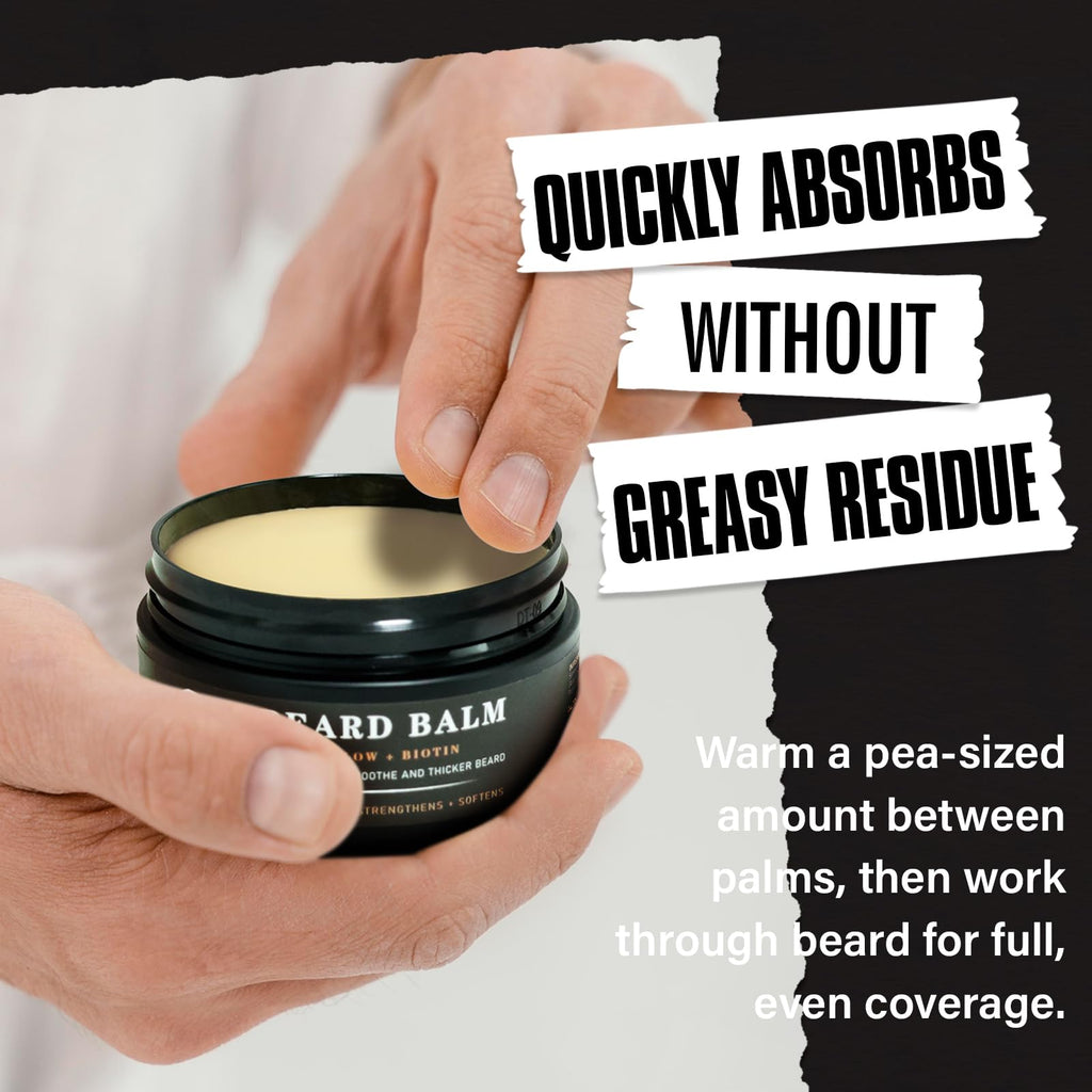 YEALIR Beard Balm for Men - Instant Frizz Control, Moisturizes & Softens Coarse Dry Beards, Beard Butter with Beef Tallow & Biotin for Fuller, Healthier Looking Beards, Fragrance-Free, 3.53 oz