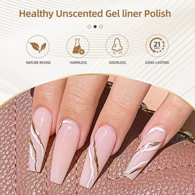 Metallic Gel Nail Polish Gold Gel Liner For Nail Art Chrome Silver Nail Polish 8ml 2 PCS 3D Mirror Chrome Effect Painting with Thin Brush French Nail Design Curing Requires (Metallic Sliver Gold)