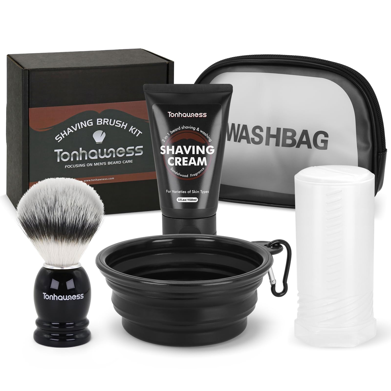 Travel Shaving Brushes Kit For Men, 5 In 1 Shaving Brush Set With Nylon Bristle Shave Brush, Shave Brushes Travel Case, Shaving Cream, Foldable Shaving Bowl and Washbag For Trip, Holiday