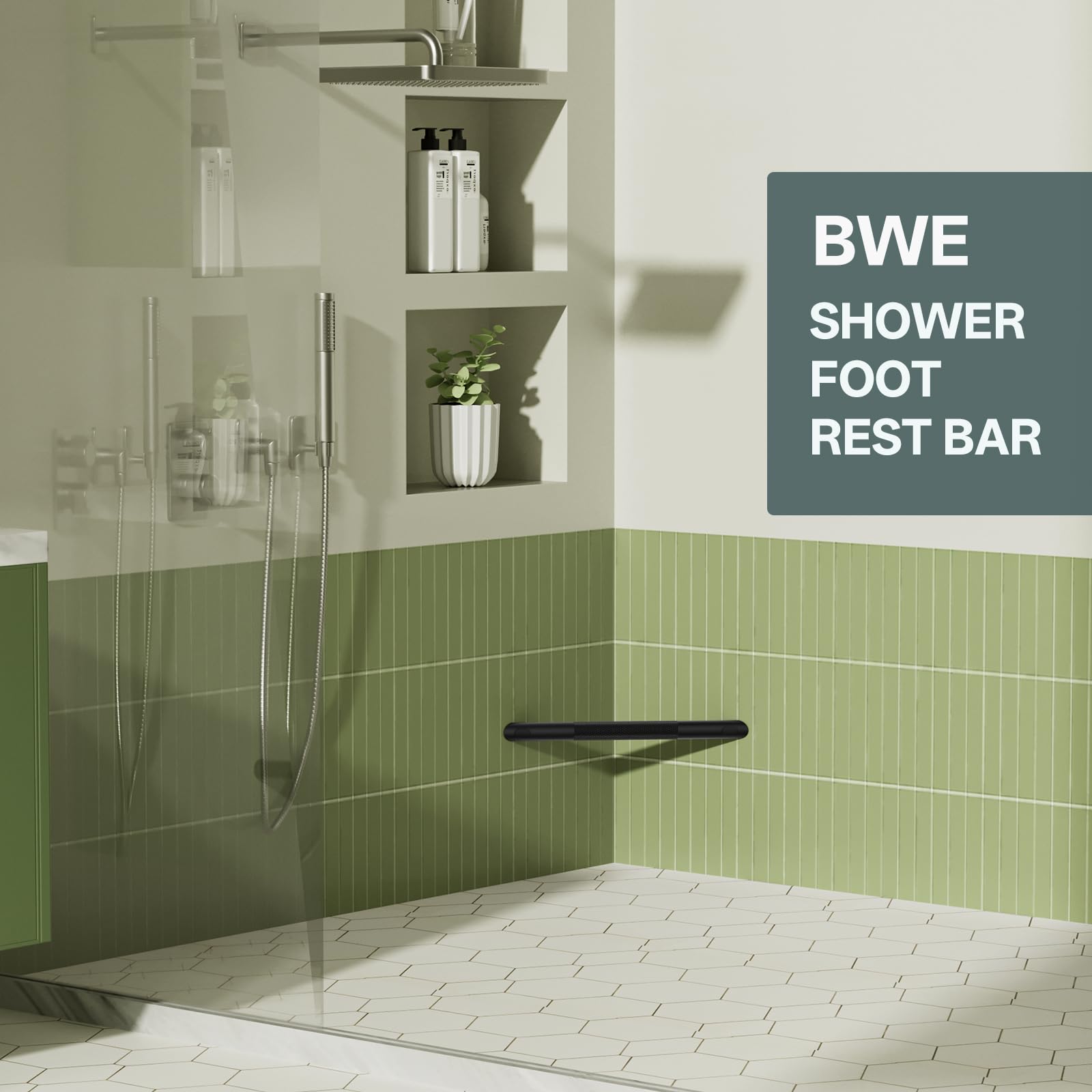 BWE Matte Black Shower Foot Rest Bar Corner Shower Foot Rest Shaving Legs