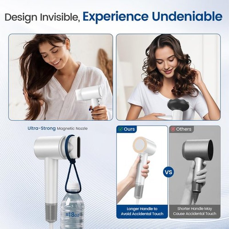Hair Dryer with 110000 RPM High Speed 1400w Motor for 1-5min Fast Dry, 3 Heat/Cool Wind Level & 49db Low Noise,1.5 Billion Plasma & Travel Blow Dryer