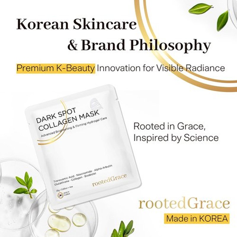 RootedGrace Deep Collagen Face Mask Overnight Hyrdrogel Korean Skincare - Dark Spot Corrector & Niacinamide - Hydrating Pore Minimizing Glass Skin Anti Aging | 0.88oz (25g) x 4ea
