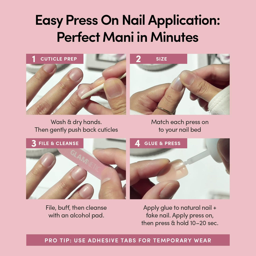 Glamnetic Press On Nails - La Perle | Semi-Transparent Squoval French Tip Fake Nails, Salon Quality | 15 Sizes - 30 Nail Kit with Glue