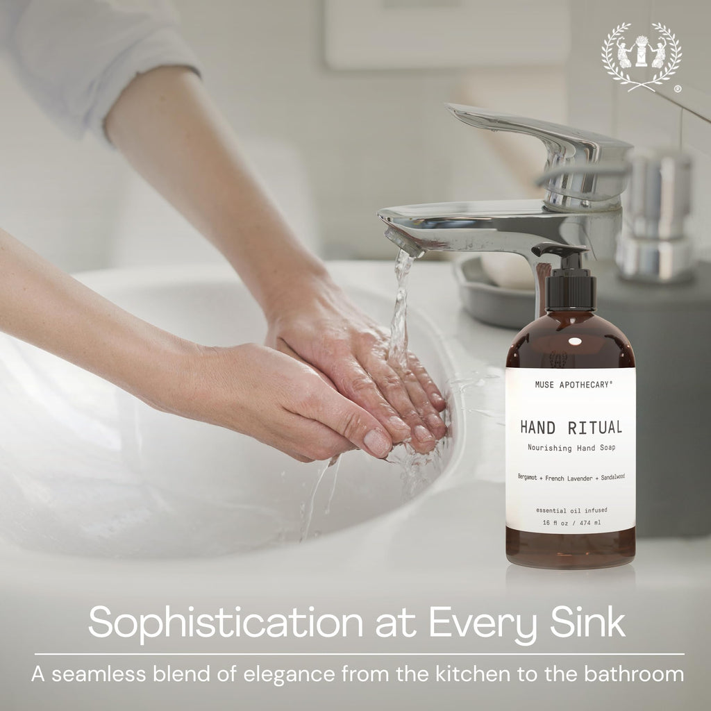 Muse Apothecary Hand Ritual - Aromatic and Nourishing Hand Soap, Infused with Aromatherapy Essential Oils - USDA Certified Biobased - 16 oz, Bergamot + French Lavender + Sandalwood, 3 Pack