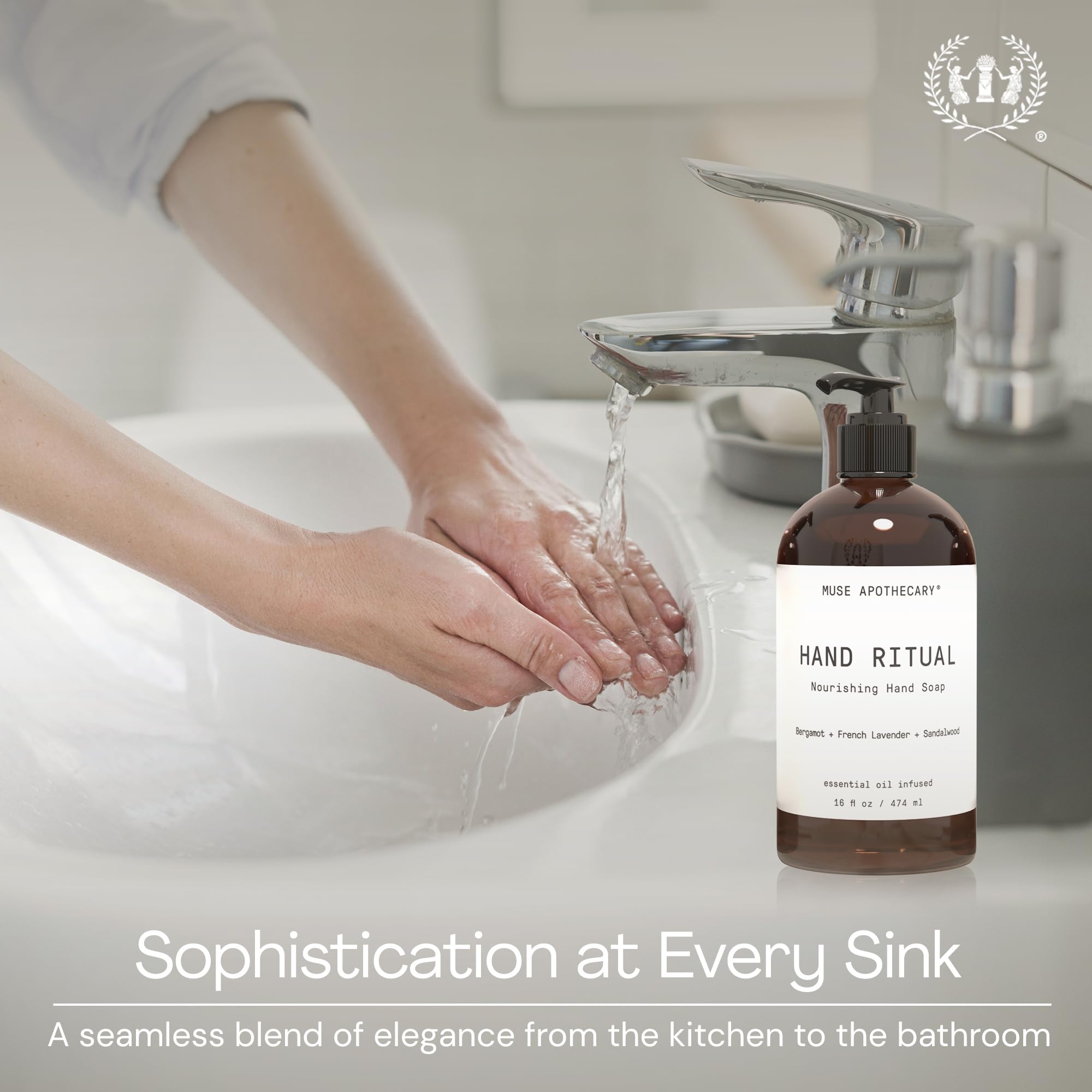 Muse Apothecary Hand Ritual - Aromatic and Nourishing Hand Soap, Infused with Aromatherapy Essential Oils - USDA Certified Biobased - 16 oz, Bergamot + French Lavender + Sandalwood, 3 Pack