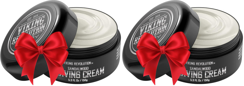 Viking Revolution Luxury Shaving Cream for Men- Sandalwood Scent - Soft, Smooth & Silky Shaving Soap - Rich Lather for the Smoothest Shave - 5.3oz (Pack of 2)