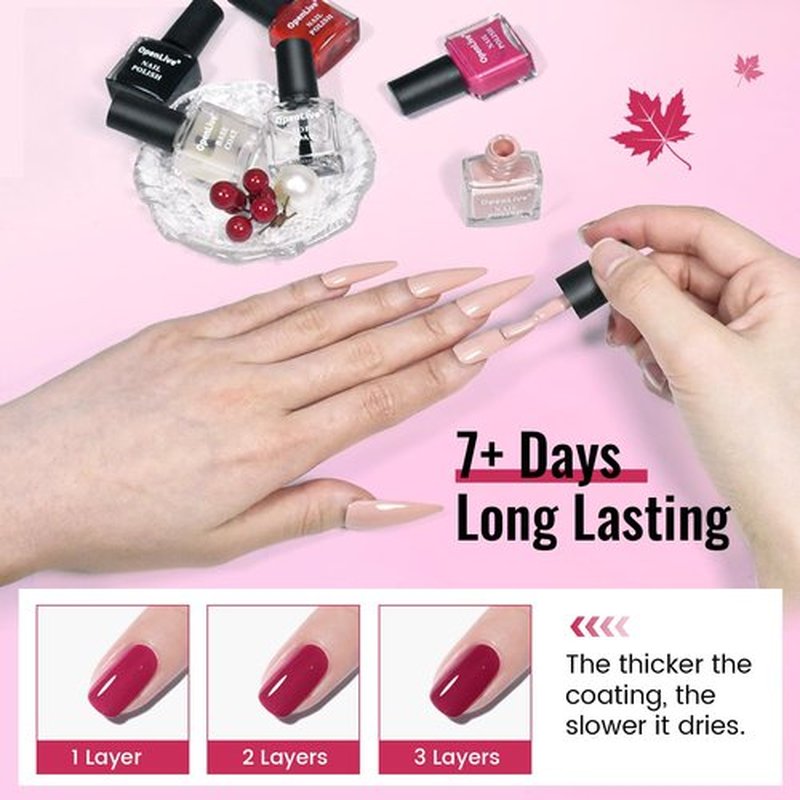 OpenLive 12 PCS Nail Polish Set With 10 Colour Combo, 2 PCS Base And Top Coat,Fast Drying Nail Polish For Home DIY And Beginners.