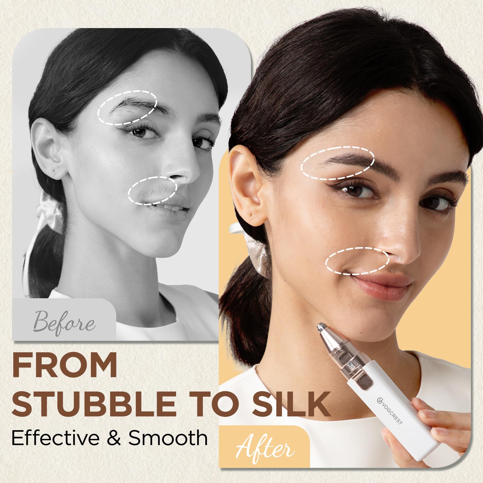Rechargeable Facial Hair Remover for Women: 2 in 1 Electric Eyebrow and Facial Hair Remover - Suitable for Middle-aged Women’s Eyebrow, Chin, and Cheek Trimming - with Built-in LED Light (White)