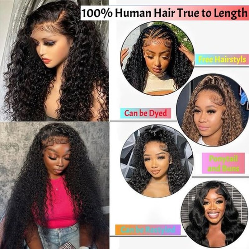 Cuiyongxi Human Hair Wig Deep Wave Lace Front Wigs for Black Women 13x6 HD Transparent Lace Frontal Wig 20 Inch Natural Color Wet and Wavy Glueless Curly Wigs Human Hair Pre Plucked 180% Density