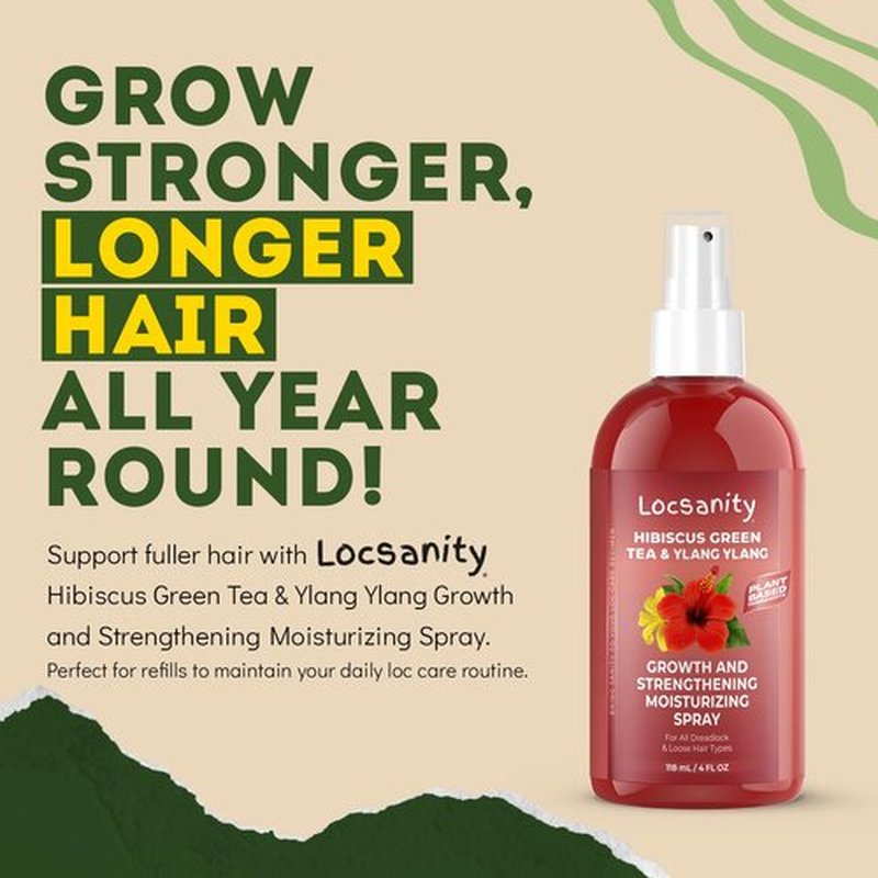 Locsanity Hibiscus Green Tea Hair Growth Spray for Dreadlocks and Loose Hairstyles Hair Care Treatment – Trial Size Loc Moisturizer for Thicker, Fuller, Longer Hair (4oz)