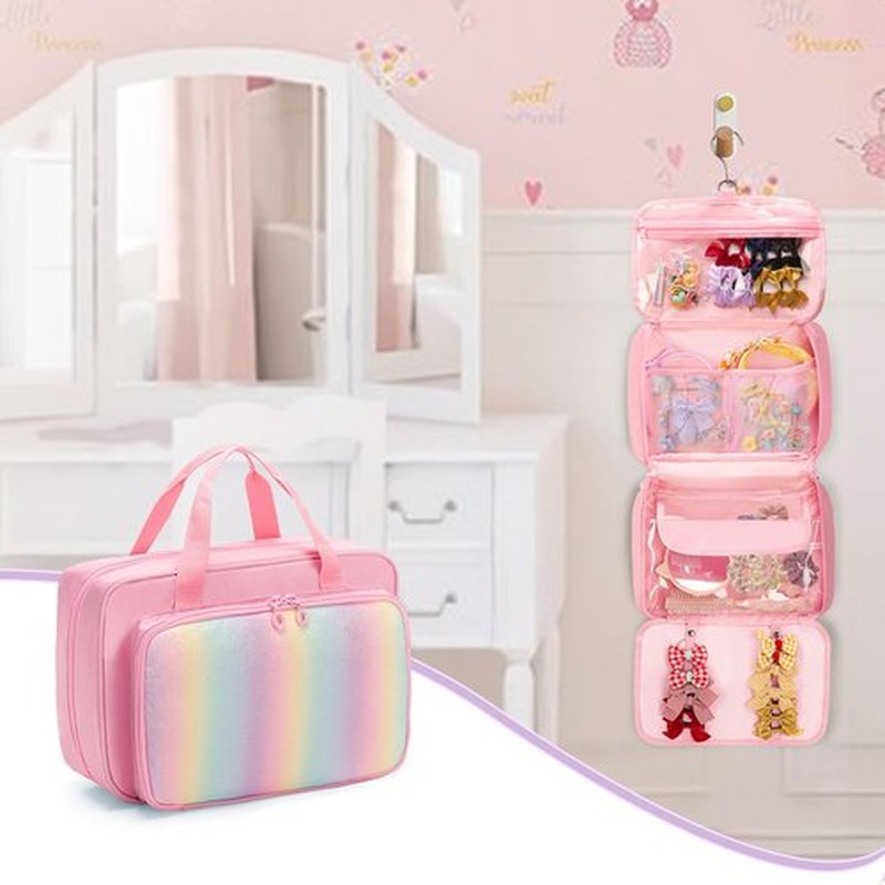 GRAOSO Hanging Hair Accessories Organizer for Baby Girls, Hair Bow Storage Bag, Travel Hair Stuff Case for Hair Clips, Hair Ties, Headbands, Scrunchies, Pink (Bag only)