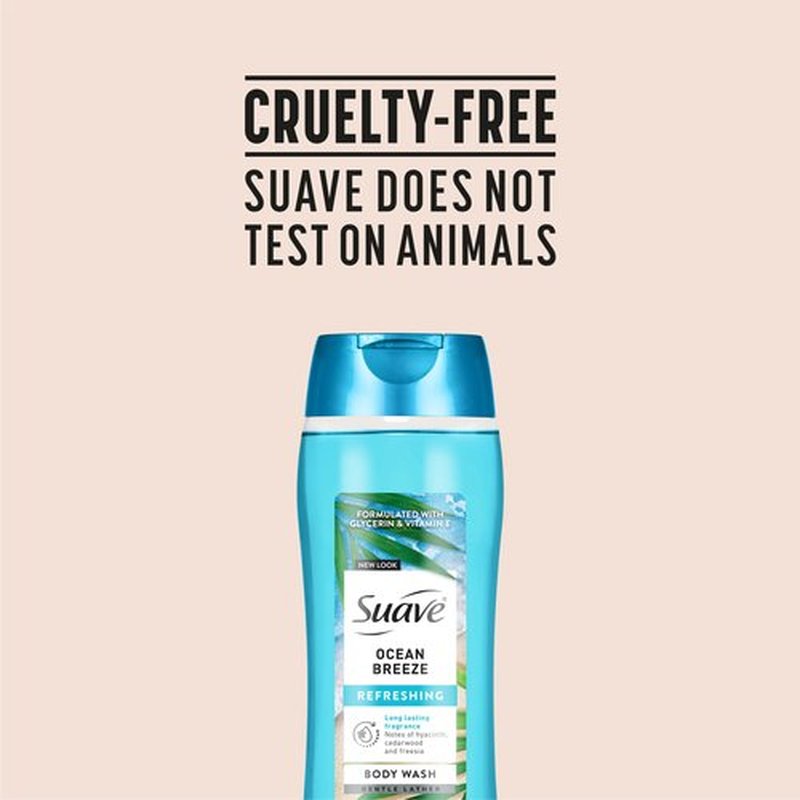 Suave Ocean Breeze Moisturizing Body Wash with Glycerin & Vitamin E, Hydrating Formula For Soft, Smooth Skin, Long Lasting Fragrance, 18 FL OZ, 6 Count