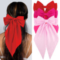Loqpol 3 PCS Silky Satin Hair Bows, Oversized Long Tail Bows with Barrette Clips, Coquette Hair Accessories for Women and Girls (Red Hot Pink Light Pink)