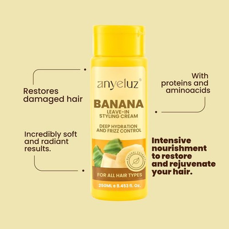 ANYELUZ Banana Leave-In Styling Cream - Leave-In Conditioner for Frizz Control and Shine, Strengthens and Smooths Hair