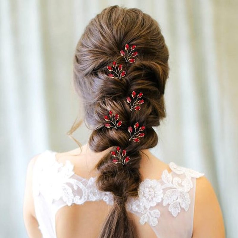 inSowni 7 Pieces Vintage Party Prom Wedding Bridal Red Bead Crystal Rhinestone Hair Side Combs+U-shaped Hair Pins Bridal Headpieces for Brides Bridesmaids Women Girls