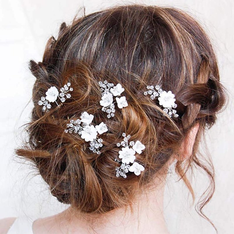 Yean Baby Breaths Hair Pins Flower Silver Hair clips Wedding Hair Accessories for Girls(Pack of 5)