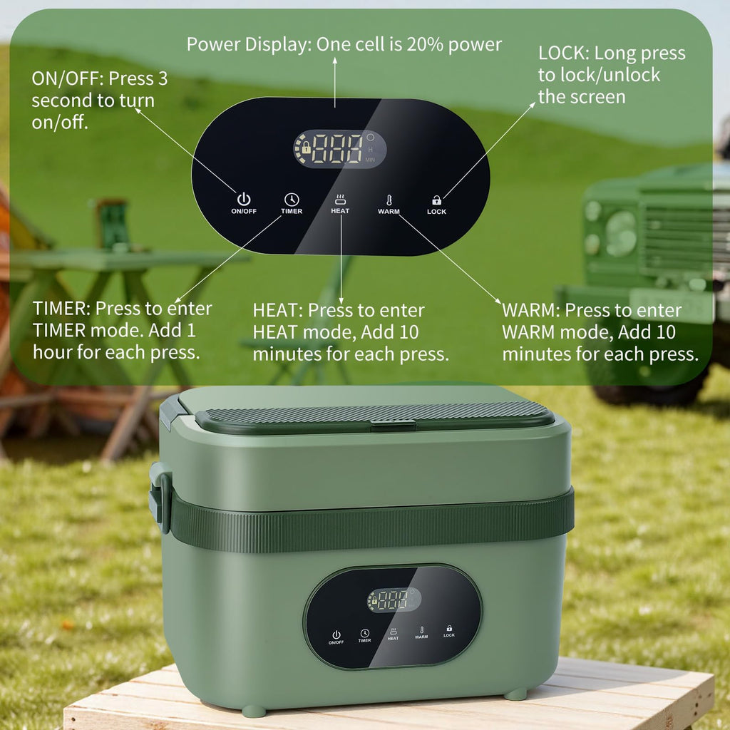 MDHAND Heated Lunch Box for Men - 18000mAh Battery Powered Cordless Electric Lunch Box for Adults Worker, Commuters, Drivers, 5 Side Self-Heating, Scheduled Heating & 6.3 Cups Container