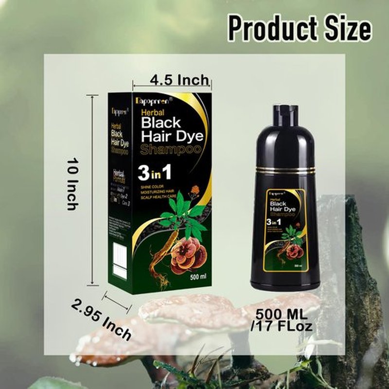 Dapoprren Black Hair Dye Shampoo 3 in 1, Natural Dye to Cover Gray Hairs,Hair Color Shampoo for Women and Men,Herbal Ingredient Shampoos for Grey Hairs Coverage-500ml/17 Oz