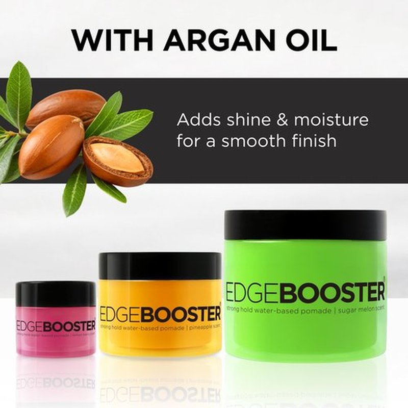 Style Factor Edge Booster Strong Hold Water-Based Pomade | Formulated with Argan Oil for Moisture & High Shine | Long Lasting Edge Control Gel | Lemon Candy, 3.38 oz