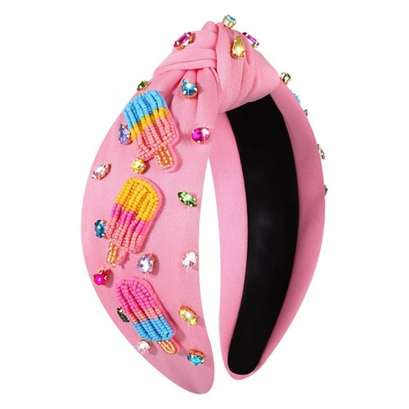 boderier Ice Cream Popsicle Headband Beaded Rainbow Popsicle Knotted Headband for Women Jeweled Crystal Embellished Summer Party Birthday Girls Accessories Gifts