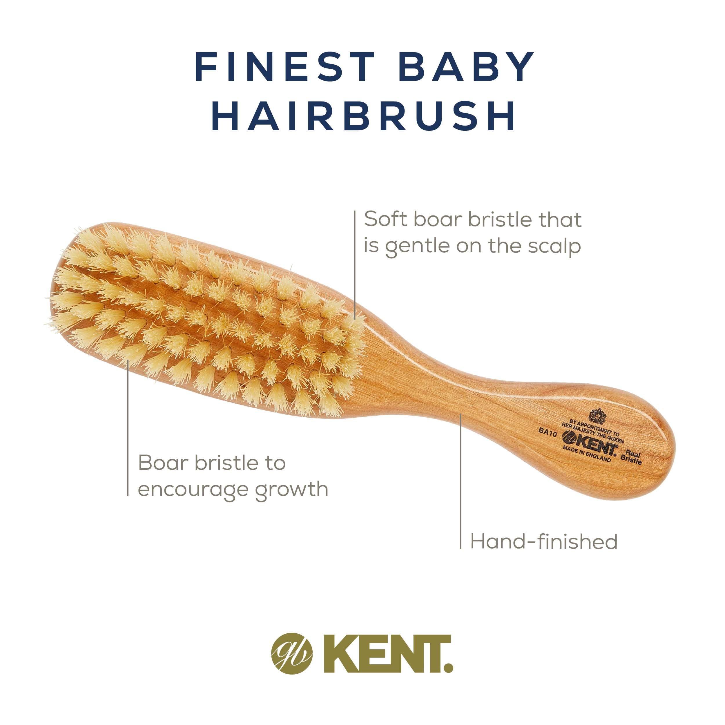 Kent BA10 Newborn Baby Hair Brush with Soft 100% Pure White Natural Bristle, Cradle Cap Hairbrush for Infant, Toddler and Kids with Cherrywood Base. Encourages Growth and Shine, Made in England