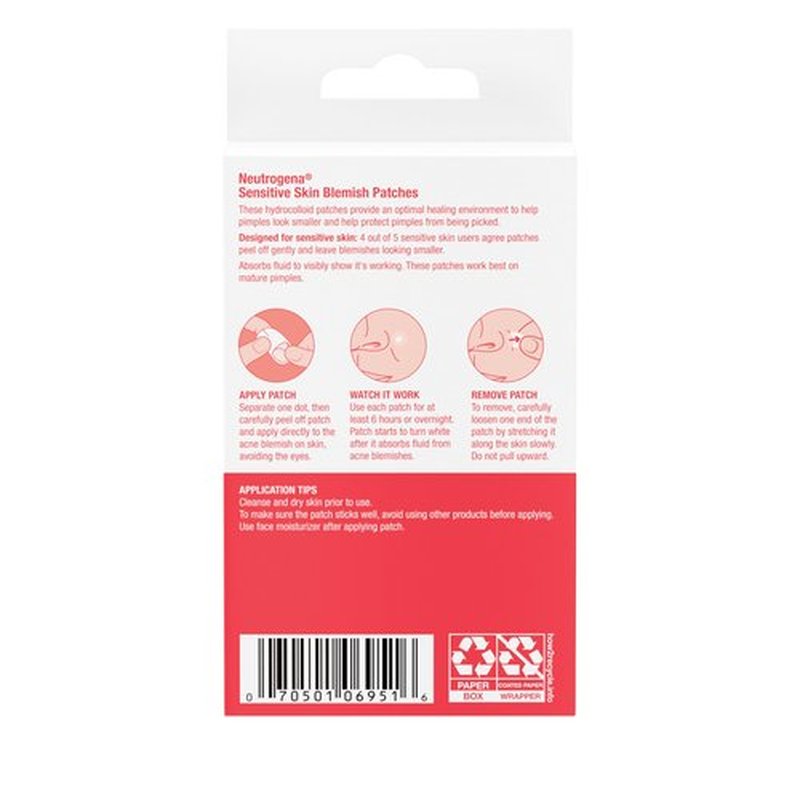 Neutrogena Sensitive Skin Blemish Patches, Acne Patches for Sensitive Skin, Hydrocolloid Treatment Visibly Shrinks Pimples Overnight, 2 Sizes, 30 Count