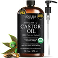 Organic Castor Oil for Hair, Scalp, Skin, Face & Eyelashes | USDA Certified | 100% Pure Castor Oil Organic Cold Pressed Unrefined Glass Bottle, Hexane Free - Soulspa Pure - 16 fl oz