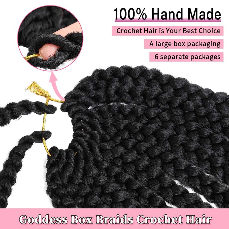 YUSSAY Crochet Box Braids 14 Inch 6 Packs 144 Strands Goddess Box Braids Crochet Hair Pre looped Crochet Hair for Black Women (14 Inch 1B)
