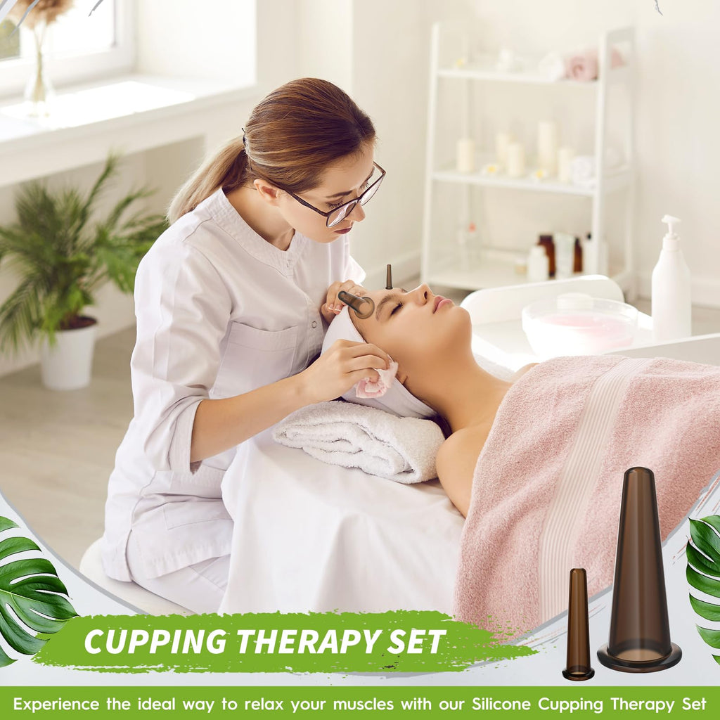 Threlaco 4pcs Facial Cupping Set Silicone Massage Cupping Set Mini Facial Cups Skin Care Neck Back Eyes Massaging Cup Anti Aging Beauty Tool Facials Care(Black)