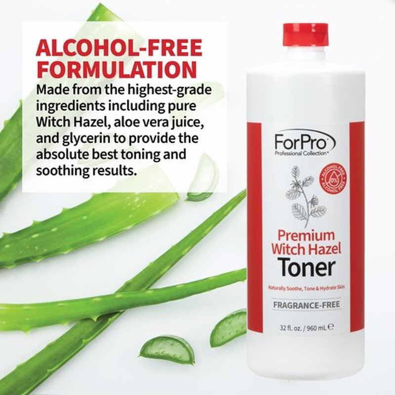 ForPro Premium Witch Hazel Toner, Alcohol-Free, Naturally Soothe, Tone & Hydrate Skin, Vegan, Fragrance-Free, 32 Fl Oz