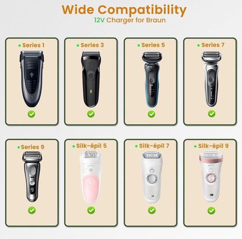 Newding Charger Cord for Braun Shaver Series 9, 8, 7, 6, 5, 3 | 12V 400mA Power Supply
